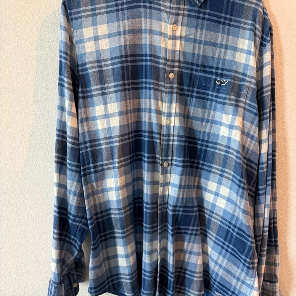 Blue Plaid Button-Up Shirt